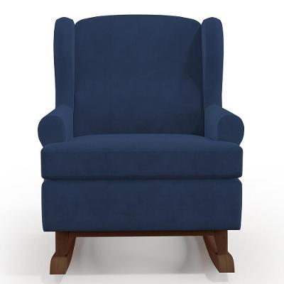 Poltrona De Amamentação Com Balanço Malu Base De Madeira P02 Suede Azul Lyam Decor