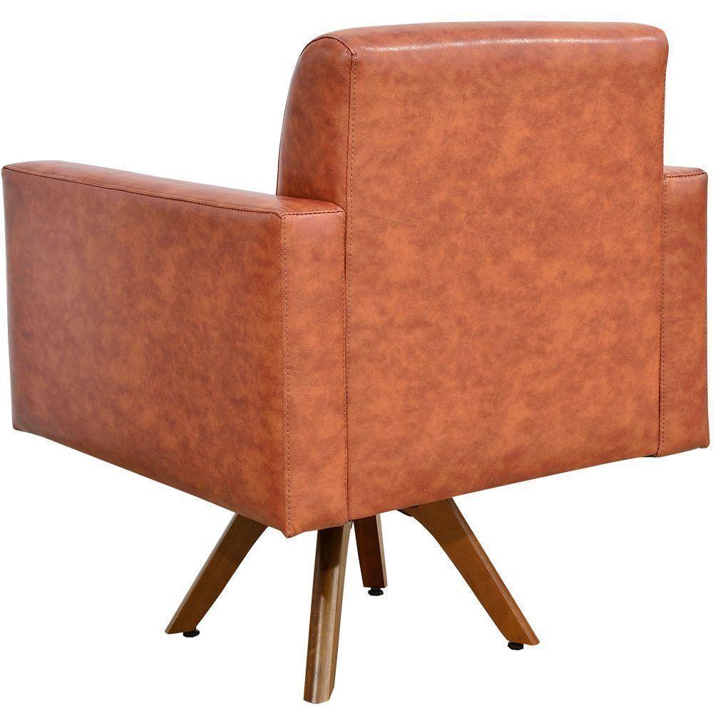 Poltrona Decorativa Giratória Sala De Estar Base De Madeira Helô L02 Couríssimo Camel - 4