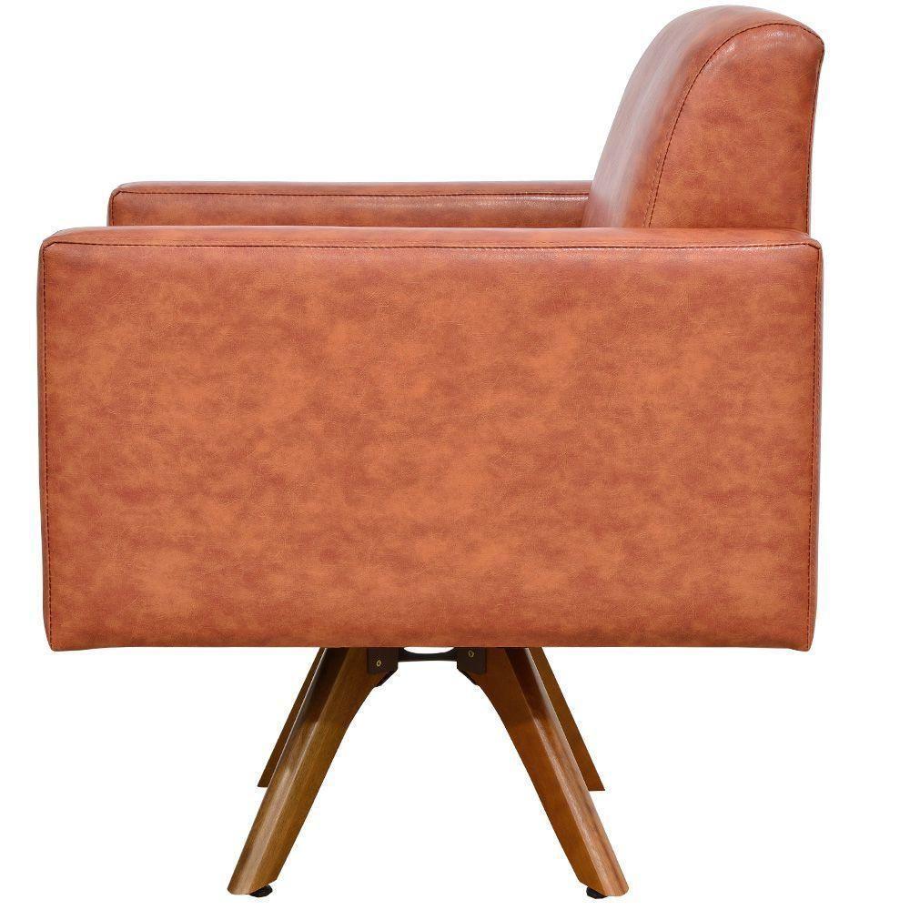 Poltrona Decorativa Giratória Sala De Estar Base De Madeira Helô L02 Couríssimo Camel - 5