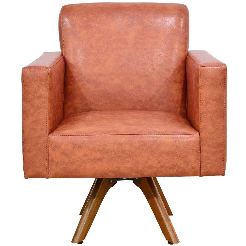 Poltrona Decorativa Giratória Sala De Estar Base De Madeira Helô L02 Couríssimo Camel - 6