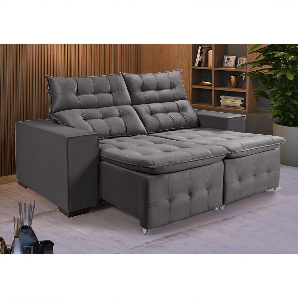 Sofá Retratil Reclinável Pillow 1,90 Veludo Grafite Cinza - 1