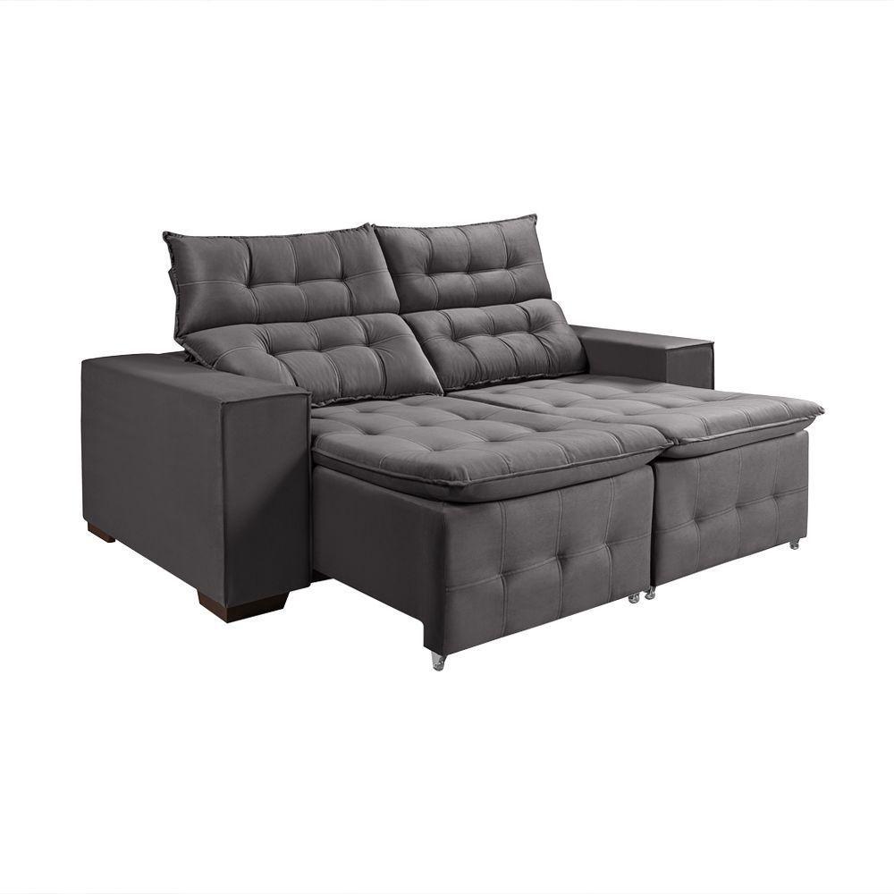 Sofá Retratil Reclinável Pillow 1,90 Veludo Grafite Cinza - 2