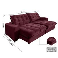 Sofá Califórnia Retrátil E Reclinável 5 Lugares 2,50m Com Molas Ensacadas E Pillow Vinho Roxo - 2