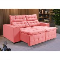 Sofá Retratil Reclinável 3 Lugares Pillow Em Veludo 1,90 Rosê Rosa - 1