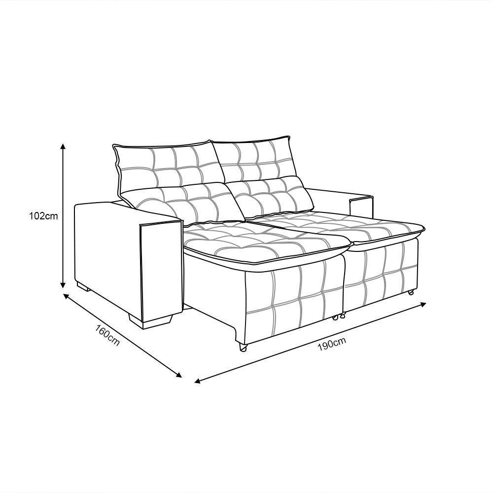 Sofá Retratil Reclinável 3 Lugares Pillow Em Veludo 1,90 Bege - 2