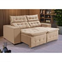 Sofá Retratil Reclinável 3 Lugares Pillow Em Veludo 1,90 Bege - 1