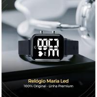 Relogio Feminino Digital Quadrado Aço Inox Led Caixa