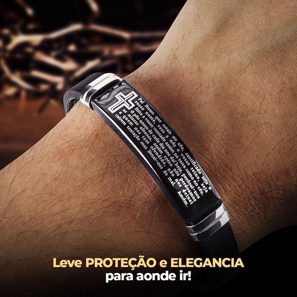 Relogio Masculino Preto Aço Cordao Crucifixo Black Piano - 3