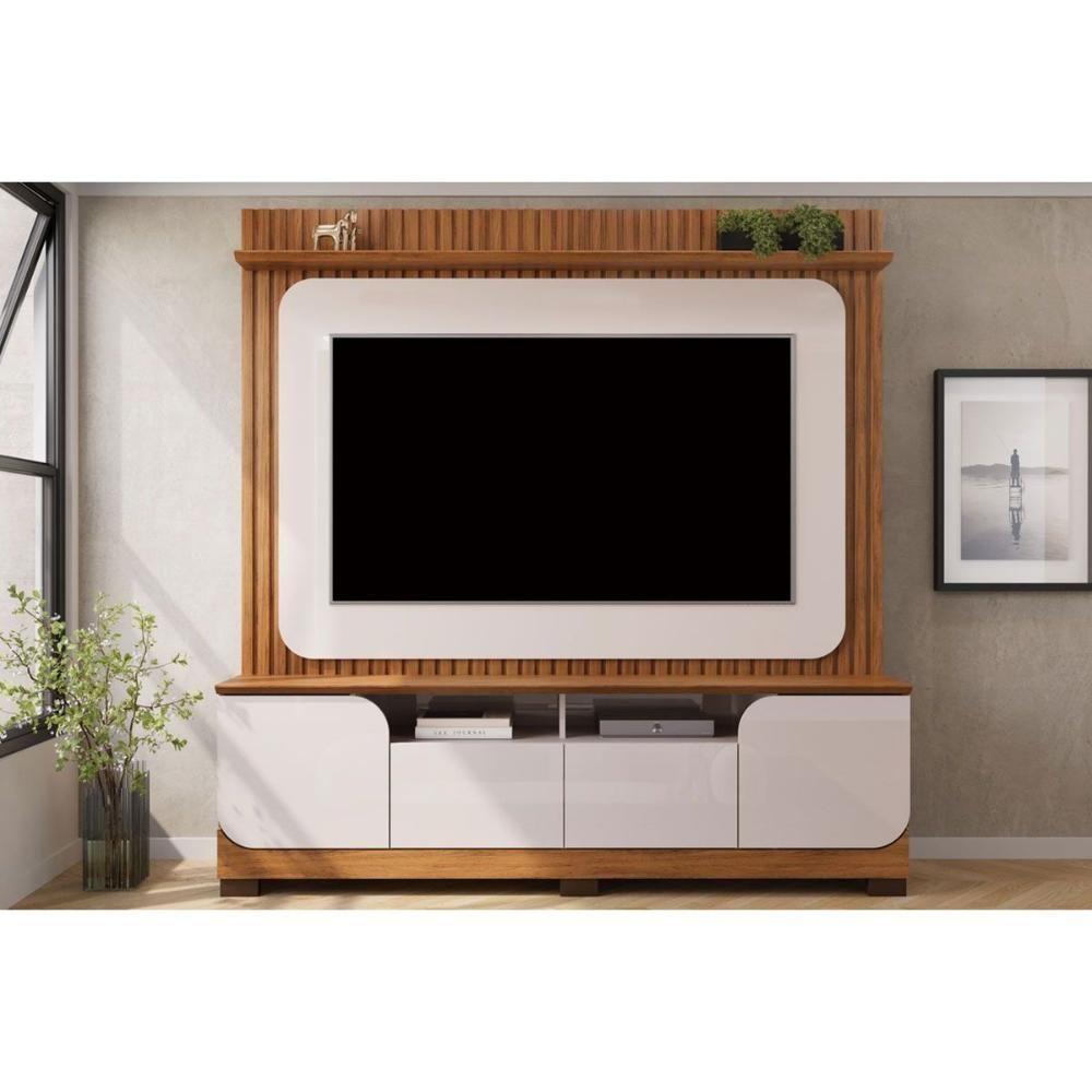 Home P-tv Até 65 Polegadas Vogue Ripado C- Prateleira E Nichos 182x183cm Freijó-off White Dj Móveis - 1