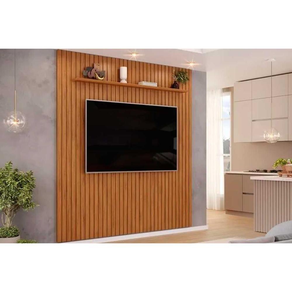 Painel Home P-tv Até 65 Polegadas Pratic Ripado C- Prateleira 223x240cm Freijo Dj Móveis - 1