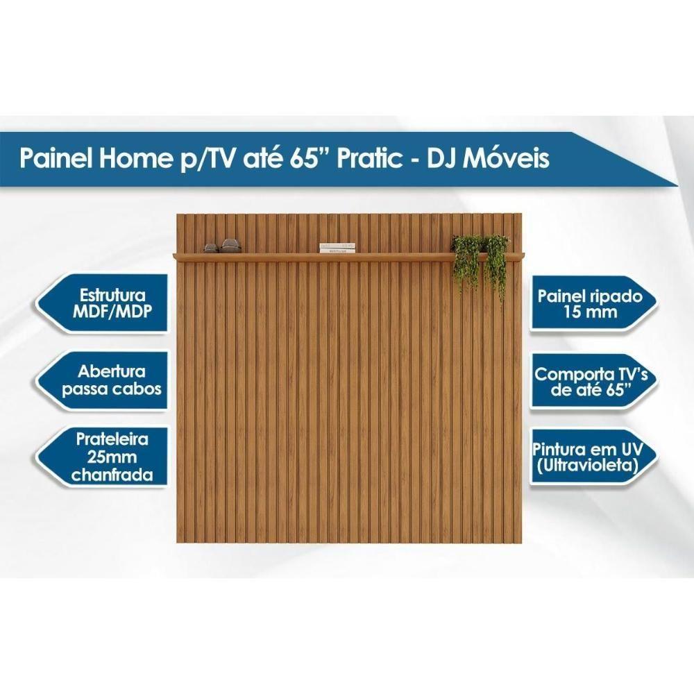 Painel Home P-tv Até 65 Polegadas Pratic Ripado C- Prateleira 223x240cm Freijo Dj Móveis - 6