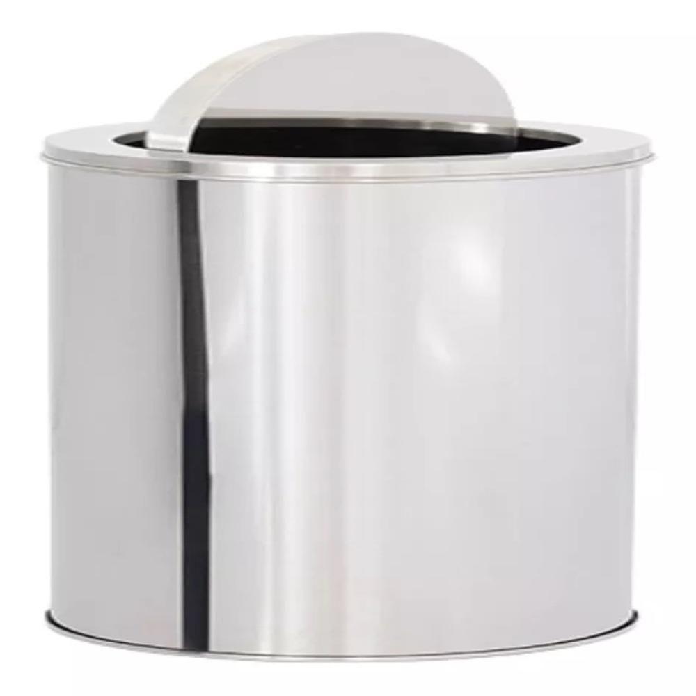 Lixeira Inox Basculante 20 Litros Grande Cesto Lixo Vai Vem Aço Prateada Escritorio Cozinha Banheiro - 5