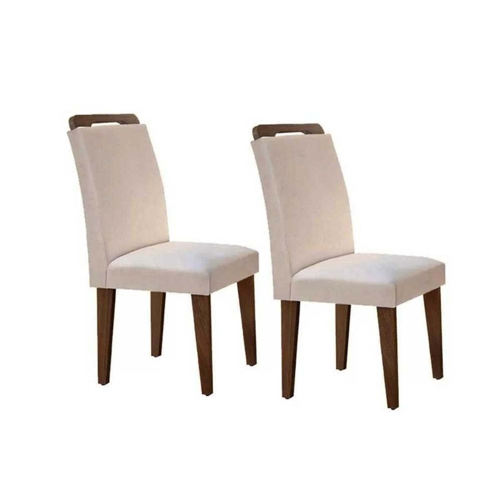 Cadeira Sala De Jantar Athenas Madeira Kit 2 Un Capuccino-veludo Creme Rufato - 1
