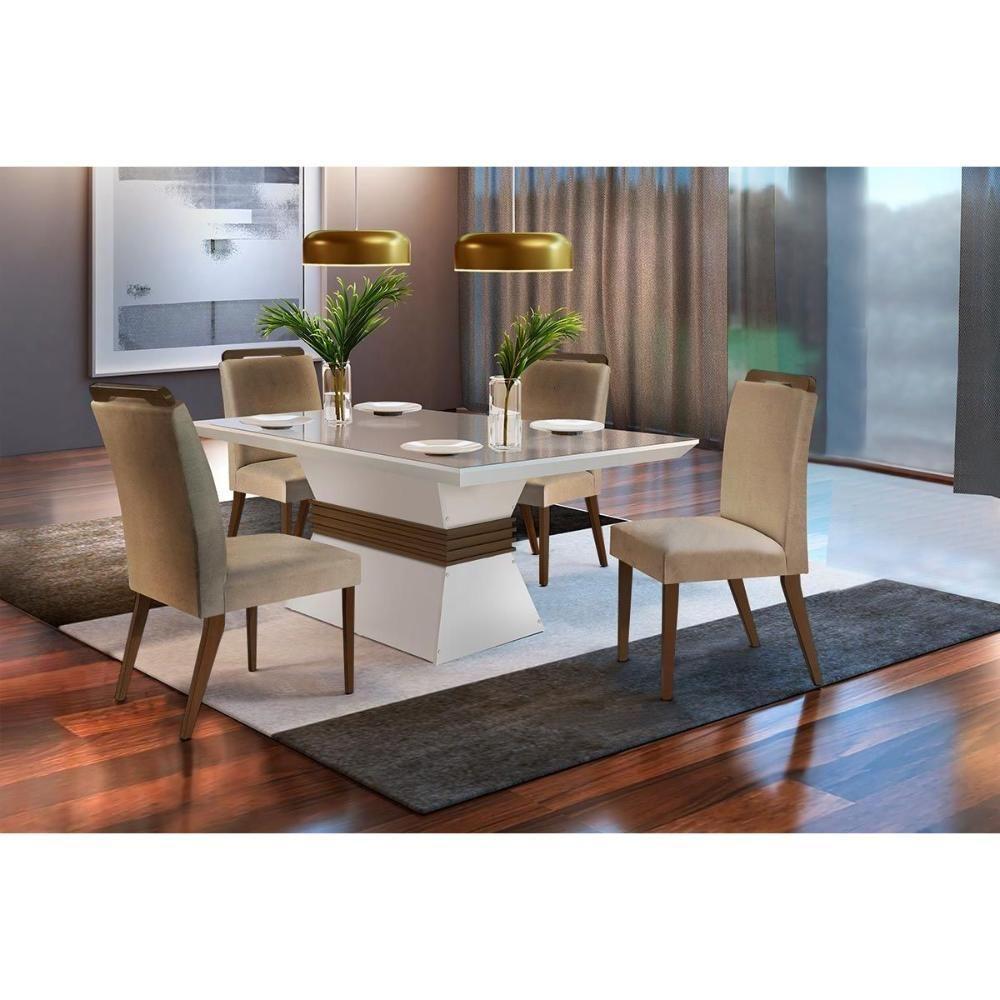 Cadeira Sala De Jantar Athenas Madeira Kit 2 Un Capuccino-veludo Creme Rufato - 4