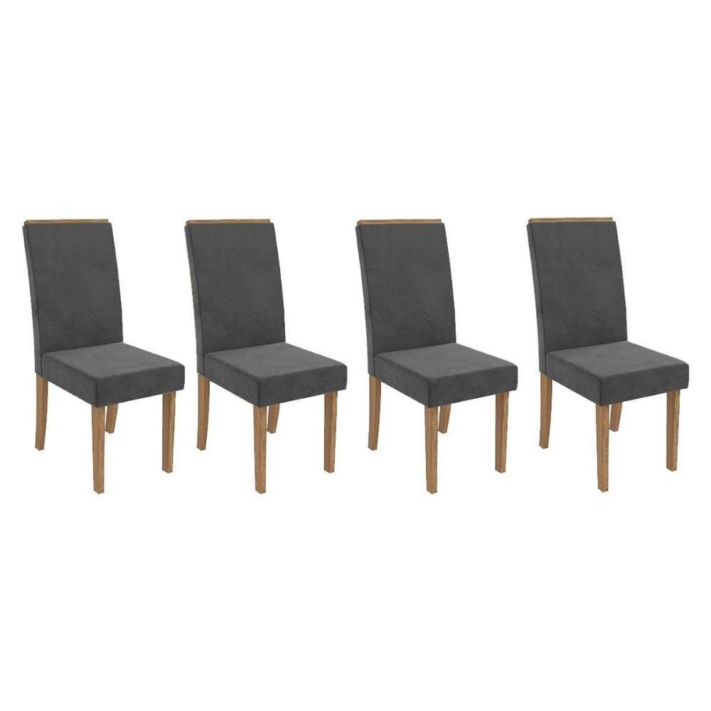 Cadeira Sala De Jantar 2cad142ng Kit 4 Un Nogueira/veludo Cinza Titanio A050 - Kappesberg - 1