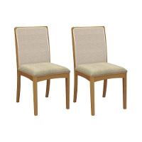 Cadeira Sala De Jantar Lara Madeira Maciça 2cmm007ca Kit 2un Carvalho/linho Bege Tela Bege A058a - Kappesberg - 1