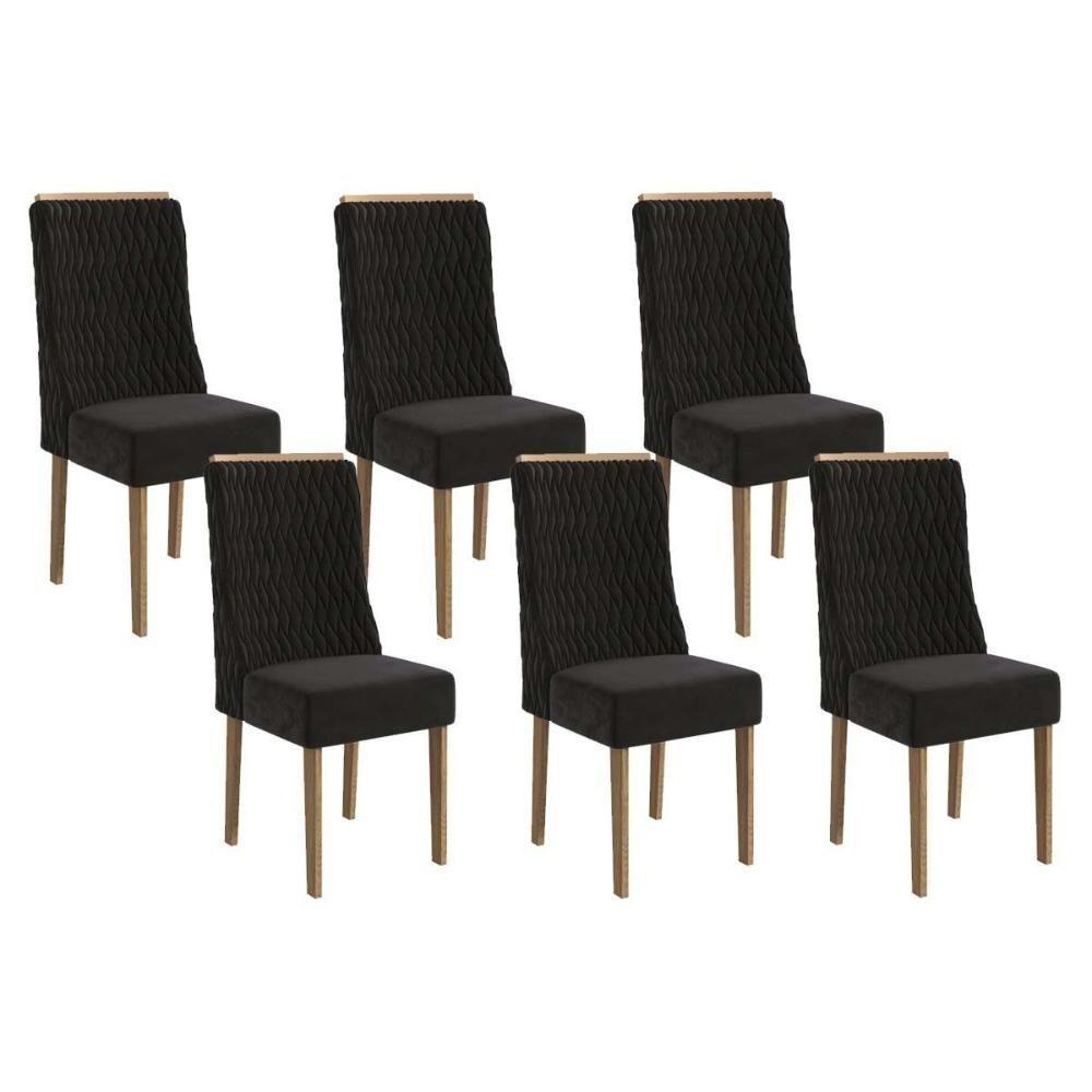 Cadeira Sala De Jantar 2cad158ng Kit 6 Un Nogueira/veludo Preto A038 - Kappesberg - 1