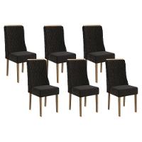 Cadeira Sala De Jantar 2cad158ng Kit 6 Un Nogueira/veludo Preto A038 - Kappesberg - 1