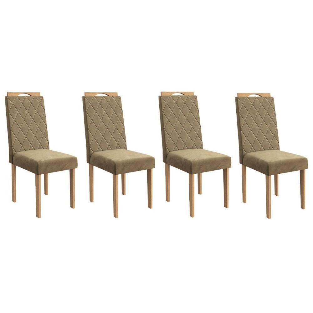 Cadeira Sala De Jantar 2cad153ea Kit 4 Un Eucalipto/veludo Bege A036 - Kappesberg - 1