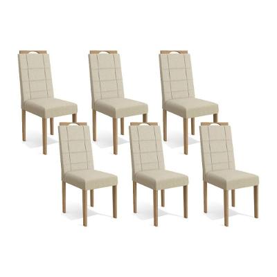 Cadeira Sala De Jantar 2cad150ea Kit 6 Un Eucalipto/veludo Bege A036 - Kappesberg