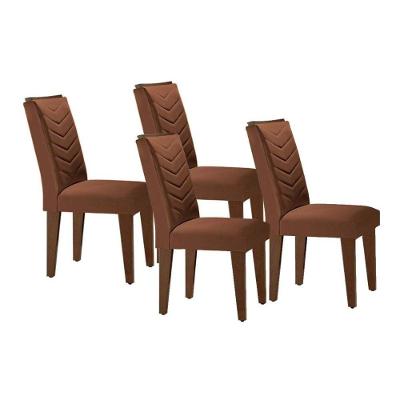 Cadeira Sala De Jantar Londrina Madeira Kit 4 Un Capuccino - Veludo Marrom - Rufato