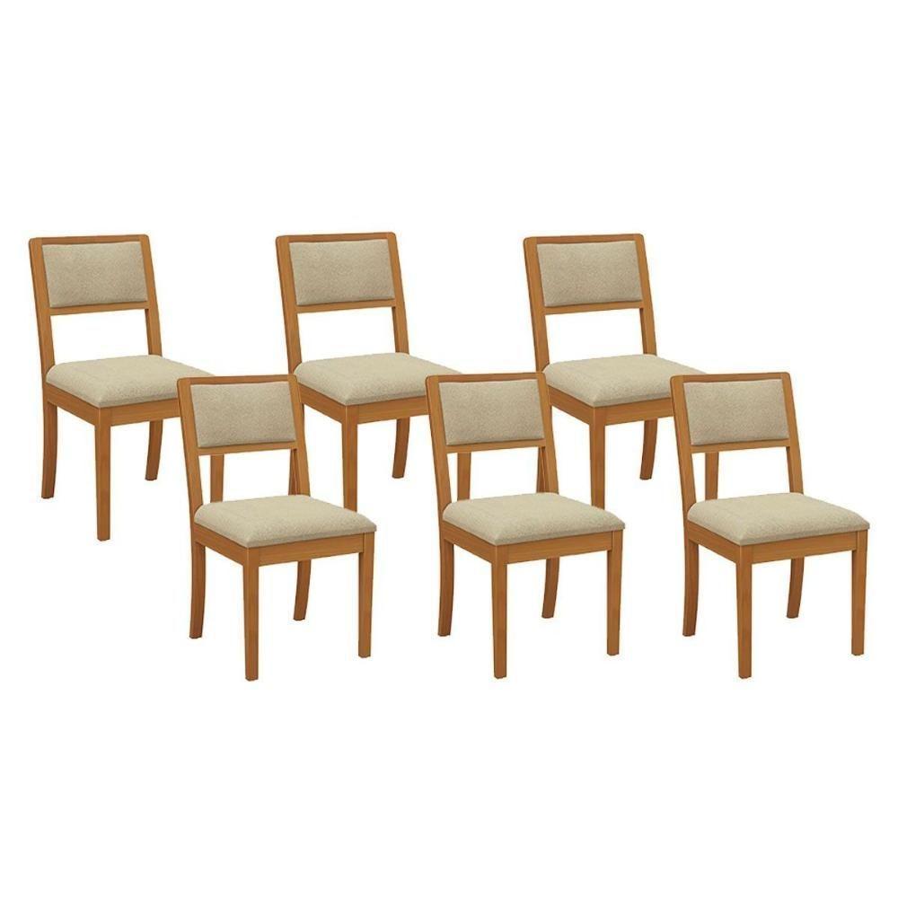 Cadeira Sala De Jantar Alice Kit 6 Un Carvalho/linho Bege A058 - Kappesberg - 1