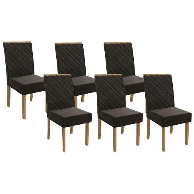 Cadeira Sala De Jantar 2cad149fr Kit 6 Un Freijó - Assento/encosto Linho Chumbo Escuro A - Kappesberg