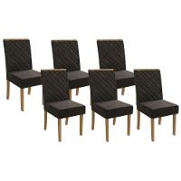 Cadeira Sala De Jantar 2cad149fr Kit 6 Un Freijó - Assento/encosto Linho Chumbo Escuro A - Kappesberg - 1