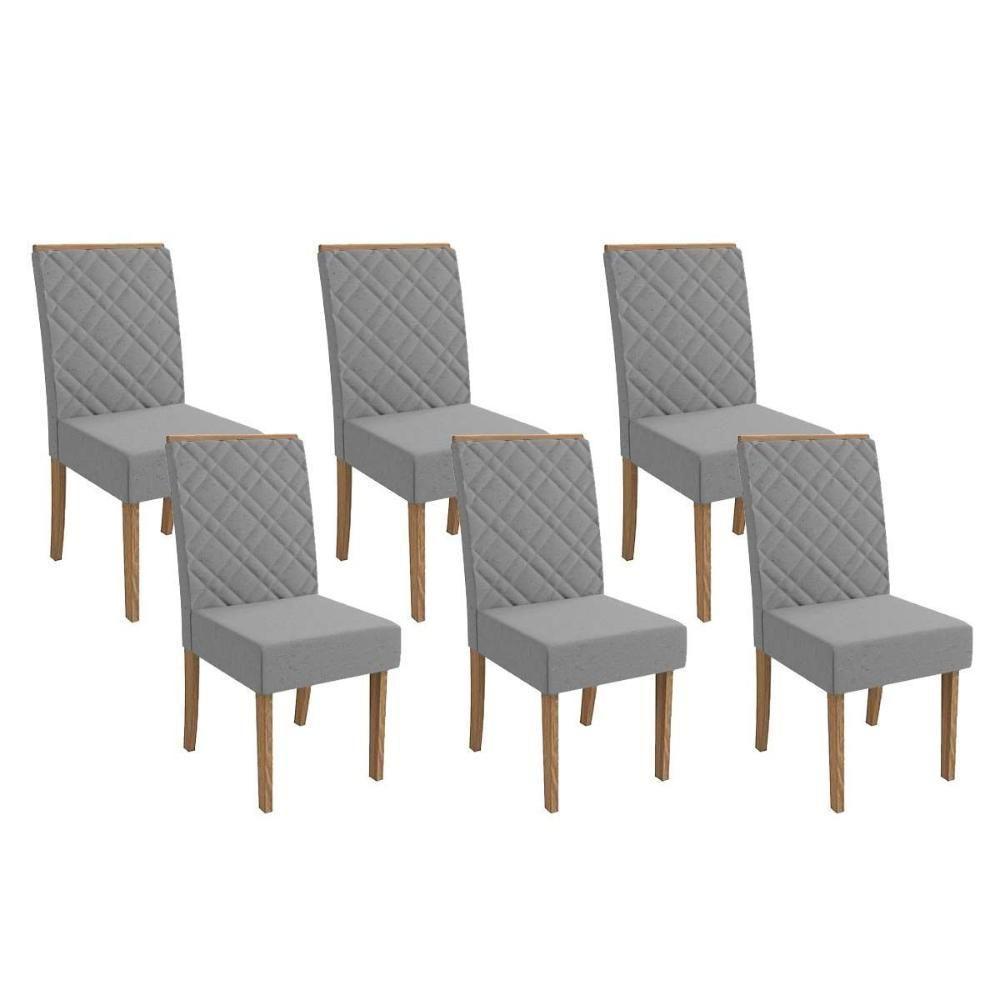 Cadeira Sala De Jantar 2cad149ng Kit 6 Un Nogueira-linho Cinza A056 - Kappesberg - 1