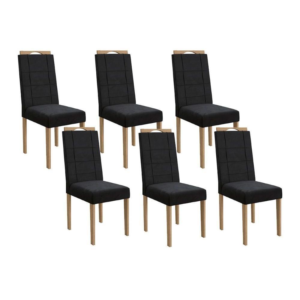 Cadeira Sala De Jantar 2cad150ea Kit 6 Un Eucalipto-veludo Preto A038 - Kappesberg - 1