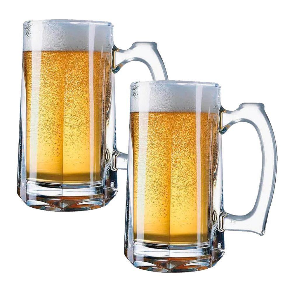 Jogo 2 Caneca De Chopp Zero Grau Vidro Transparente Casual Resistente Bar 380ml Class Home - 1