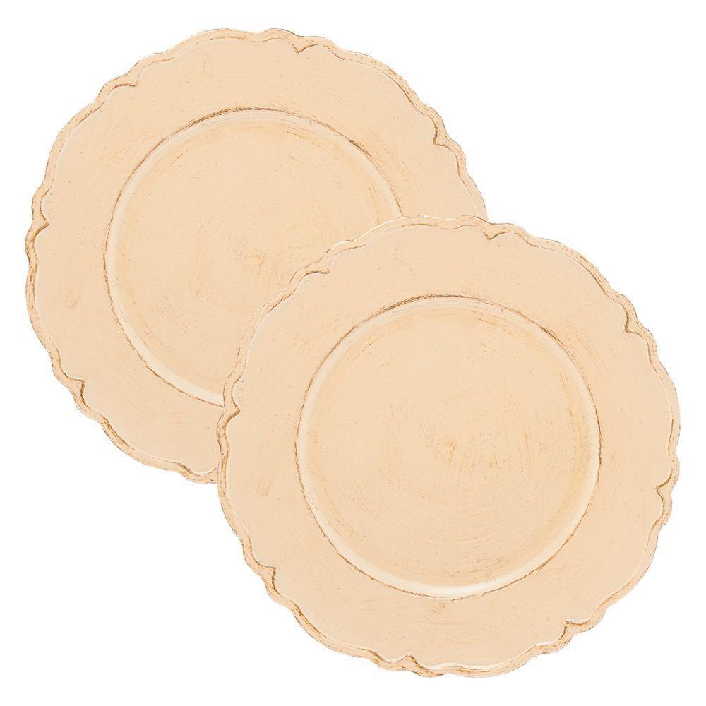 Jogo 2 Sousplat Redondo Patinado Plástico Moon Bege Lyor 33cm - 1