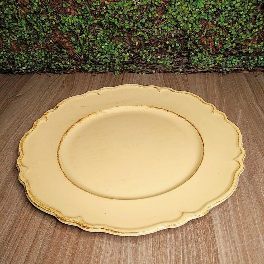 Jogo 2 Sousplat Redondo Patinado Plástico Moon Bege Lyor 33cm - 2