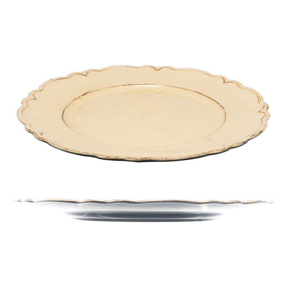 Jogo 2 Sousplat Redondo Patinado Plástico Moon Bege Lyor 33cm - 4