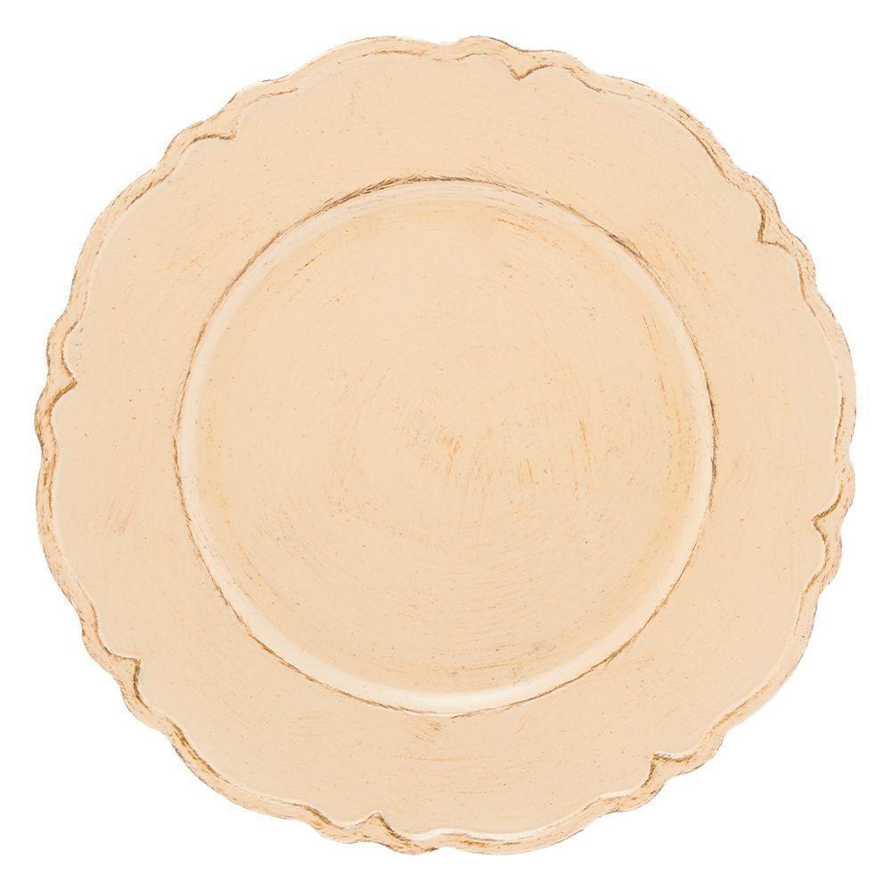 Jogo 2 Sousplat Redondo Patinado Plástico Moon Bege Lyor 33cm - 5