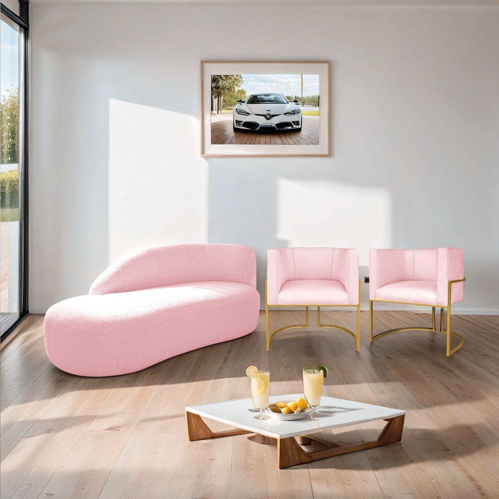 Kit Divã Luna 160cm Lado Esquerdo E 02 Poltronas Base De Ferro Dourado Suede Rosa Bebê - 9