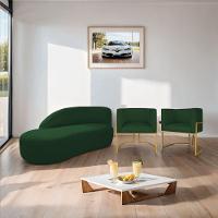 Kit Divã Luna 160cm Lado Esquerdo E 02 Poltronas Base De Ferro Dourado Suede Verde - 9