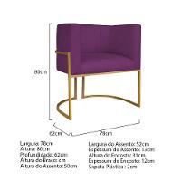 Kit Divã Luna 160cm Lado Esquerdo E 02 Poltronas Base De Ferro Dourado Suede Roxo - 7