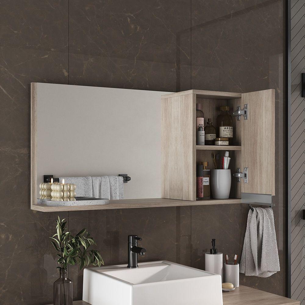 Conjunto Gabinete Banheiro Virtus 80cm - Gabinete + Cuba + Espelheira Madeirado Inteiro - 3