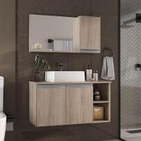Conjunto Gabinete Banheiro Virtus 80cm - Gabinete + Cuba + Espelheira Madeirado Inteiro - 1