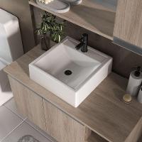 Conjunto Gabinete Banheiro Virtus 80cm - Gabinete + Cuba + Espelheira Madeirado Inteiro - 2