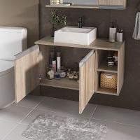 Conjunto Gabinete Banheiro Virtus 80cm - Gabinete + Cuba + Espelheira Madeirado Inteiro