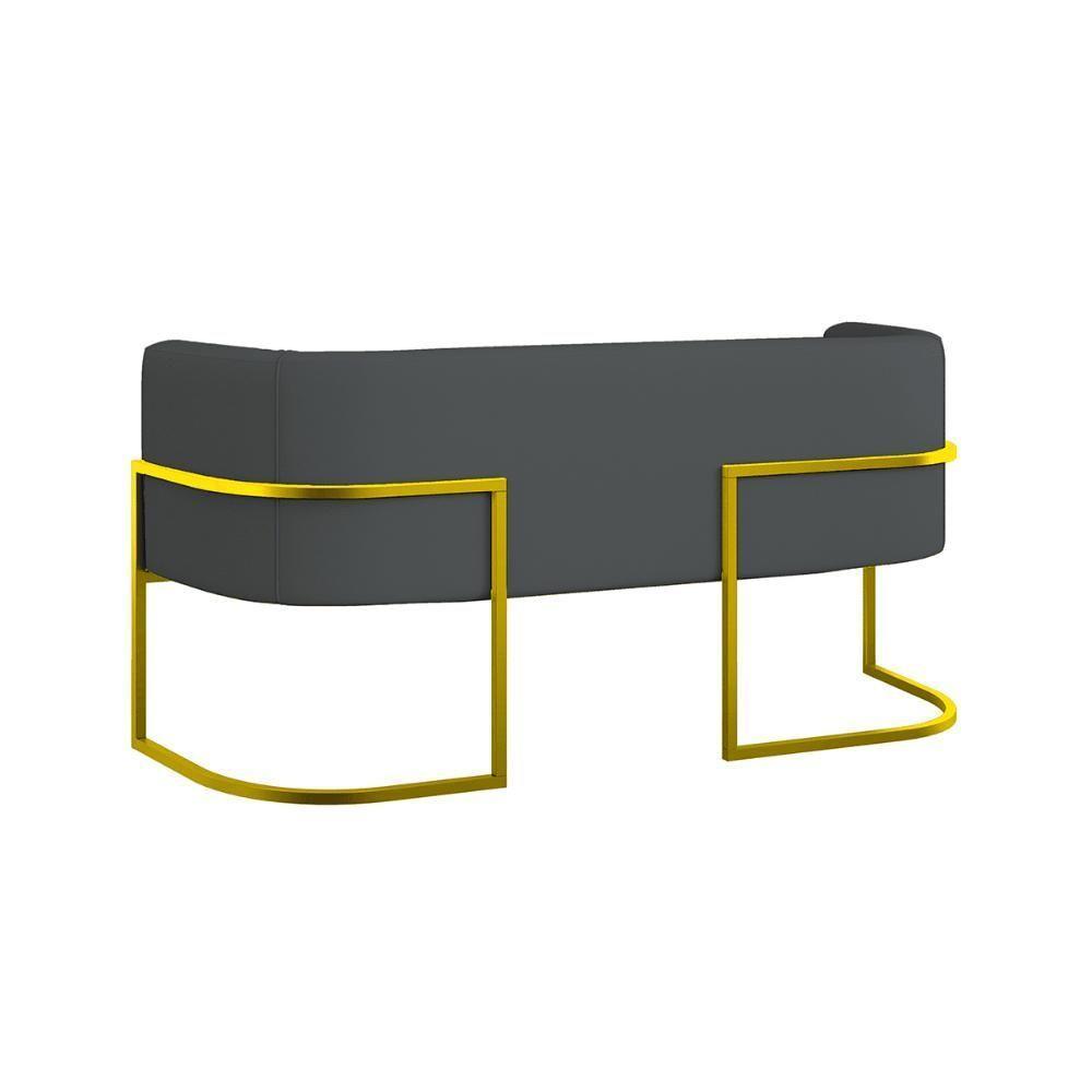 Sofá 2 Lugares Base Metal Dourada Reforçada Recepção Corino Cinza - 4