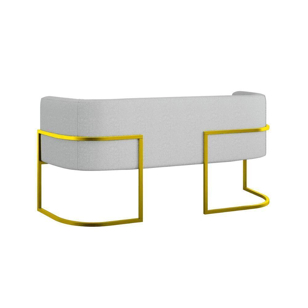 Sofá 2 Lugares Base Metal Dourada Reforçada Recepção Bouclê Cinza - 5