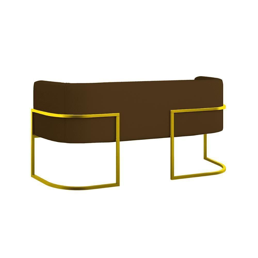 Sofá 2 Lugares Base Metal Dourada Reforçada Recepção Corino Marrom - 3