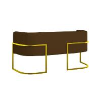 Sofá 2 Lugares Base Metal Dourada Reforçada Recepção Corino Marrom - 3