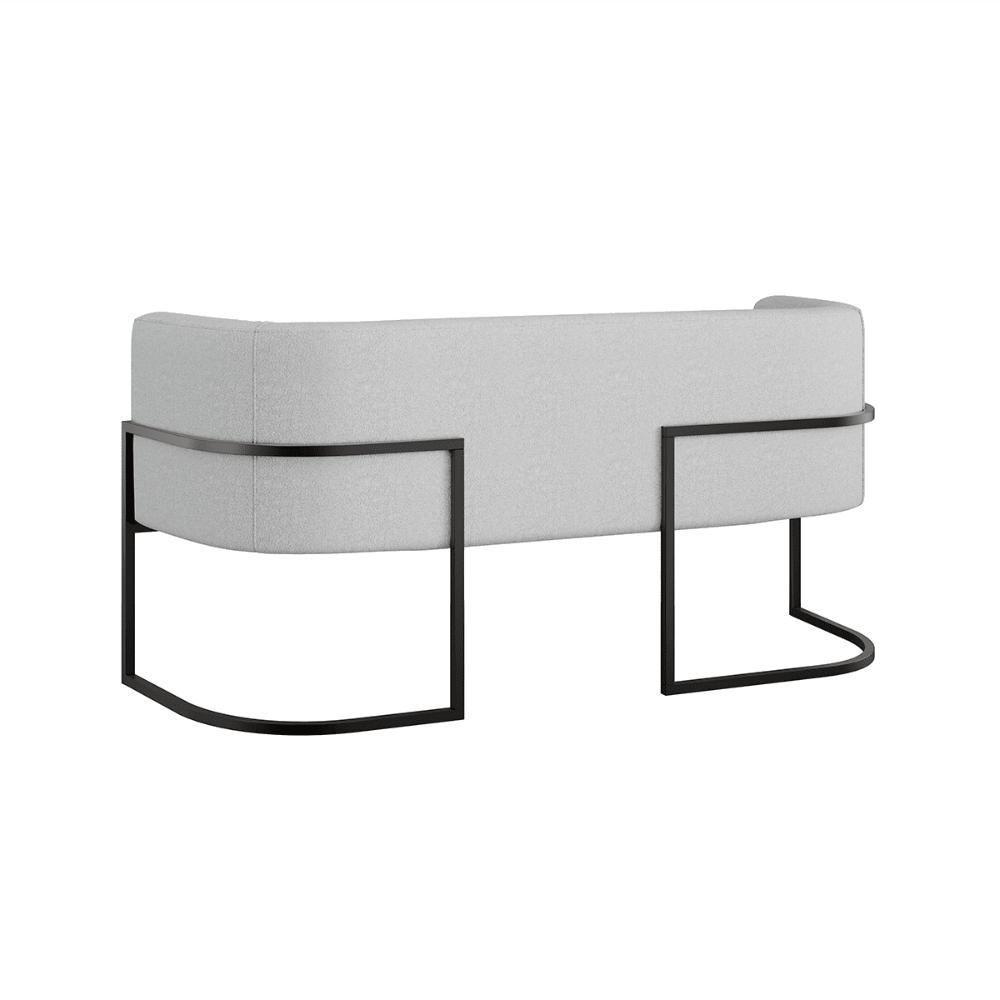 Sofá 2 Lugares Base Metal Preta Reforçada Recepção Bouclê Cinza - 5