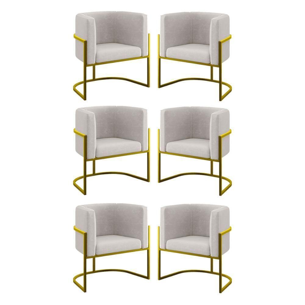 Kit 06 Poltronas Lua Sala Decorativa Base De Ferro Gold Bege - 1