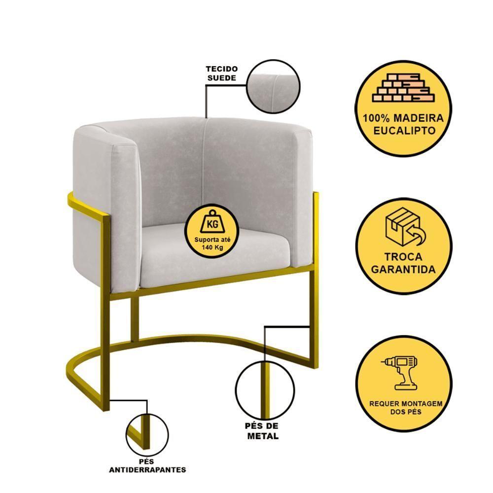 Kit 06 Poltronas Lua Sala Decorativa Base De Ferro Gold Bege - 5