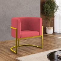 Kit 06 Poltronas Lua Sala Decorativa Base De Ferro Gold Rosa - 6